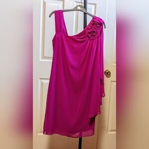 Elegant Assemetric Shoulder Magenta Dress By R&M Richards, Size 10
